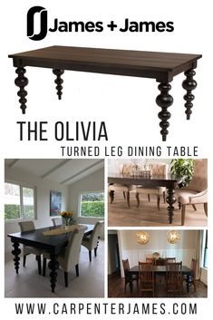 an advertisement for a dining room table with pictures of the tables and chairs in it