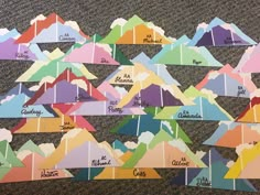 several different colored mountains with the names of each mountain on them and labeled in french