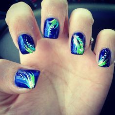 Seahawks Nails Design, Toe Colors, Lime Green Nails, Navy Nails, Navy Blue Nails, Green Nail Art, Nails Yellow, Fingernail Designs