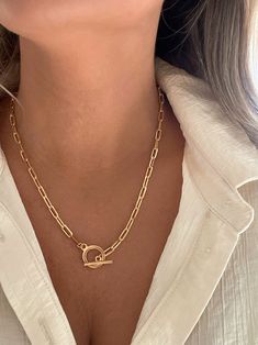 18k Gold Filled Layering Link Necklace With Toggle Clasp, Paper Clip Necklace, Minimalist Necklace, Layering Necklace, Gift for Her, Dainty - Etsy Styling 101, Paper Clip Necklace, Toggle Necklace, Necklace Layering, Gold Choker, Necklace Minimalist, Layering Necklace, Minimalist Necklace, Gold Filled Jewelry