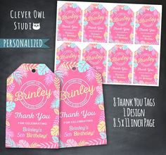 pink and blue birthday tags with the words happy birthday on them