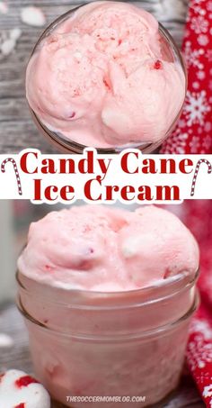 two jars filled with candy cane ice cream