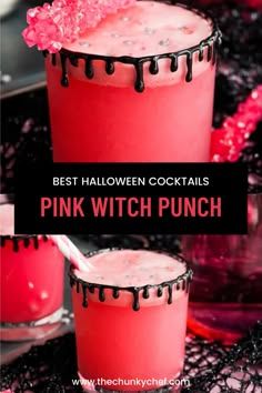 Halloween drinks Alcoholic Halloween Drinks Easy, Summerween Mocktails, Witch Alcoholic Drinks, Easy Yummy Drinks Alcohol, Easy Halloween Party Drinks Alcohol, Halloween Soda Drinks, Cute Halloween Drinks Alcohol, Halloween Coctails Recipes, Pink Punch Alcoholic Recipe