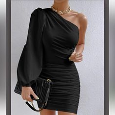 Vestidos Para Baby Shower, Bodycon Party Dress, 파티 드레스, Ruched Bodycon Dress, Bodycon Dress Parties, Long Sleeve Bodycon, Lantern Sleeve, Ruched Dress