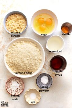 ingredients to make an oatmeal recipe laid out in bowls