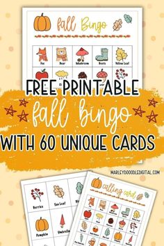 free printable fall bingo game with 60 unique cards