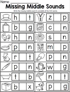 the missing middle sounds worksheet for children to practice their handwriting and writing skills