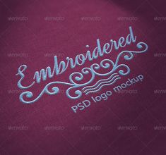 the embroidery logo mockup is shown on a purple shirt with white lettering and swirls