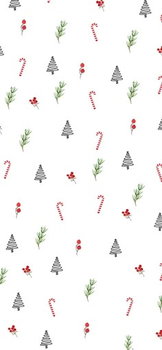 a white background with christmas trees and candy canes