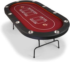 10 Players Folding Casart Poker Table Card Game Table with Metal Frame and 10 Cup Holders, Red - Bosonshop Black Jack Table Casino, Make Table, Card Game Table, Casino Table, Texas Holdem Poker, Small Fridges, Metal Cups, Metal Table Legs, Texas Holdem