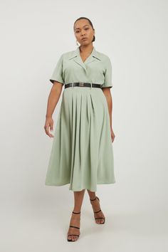 Feel Confident In Our Plus Size Midi Dress, With A Shirt Style Bodice Featuring A Formal Collar, As Well As A Belted Waist For A Cinched Silhouette, And A Long, Flared Skirt. Style It With Block Heels Or Ankle Boots For A Look Perfect For Office Days, Then Wear It With Heeled Boots Or Strappy Heels For An Evening Look. Plus Size Soft Tailored Belted Midaxi Shirt Dress Flattering Fit And Flare Silhouette V Neckline Unique Collar Detailing Belted Waist Feature Relaxed, Flared Skirt Zip Fastening O Fit And Flare Plus Size Dress, Luxury Plus Size, Plus Size Red Dress, Shirt Dress Plus Size, Plus Size Soft, Plus Size Shirt Dress, Casual Work Pants, Outfits For Mexico, Petite Business Casual