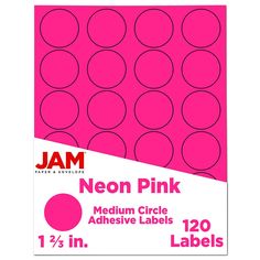 jam paper neon pink medium circle adhesivee labels