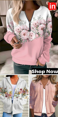 Women's Sweatshirt Pullover Vintage Sports Basic Quarter Zip Denim Blue White Yellow Floral Street V Neck Long Sleeve Top Micro-elastic Fall & Winter Sports Streetwear, Fall Sweatshirt Outfit, Cheap Womens Tops, V Neck Long Sleeve Top, Streetwear Fall, Floral Christmas, Christmas Hoodie, Cheap Womens Clothing, Sweatshirt Vintage