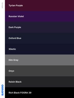 an image of the color scheme for different shades of black, purple, and blue