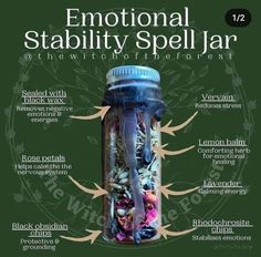 Witch Bottle Spells, Stability Spell Jar, Healing Spell Jars Recipes, Creativity Spell Jar, Spell Jar Ideas, Peace Spell Jar, Witch Spell Jars, Witch Bottle, Wicca Recipes