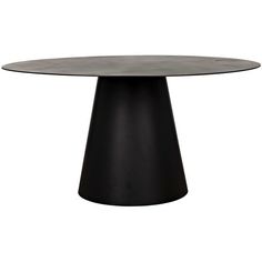 an oval table with black base and round top