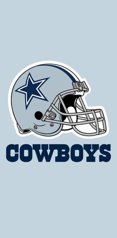 a football helmet with the word cowboys written on it in blue and white, against a light blue background