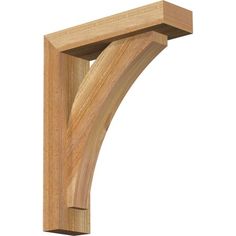 an unfinished wooden shelf bracket on a white background