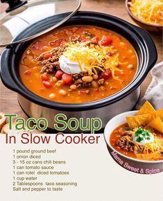 a menu for a taco soup in slow cooker