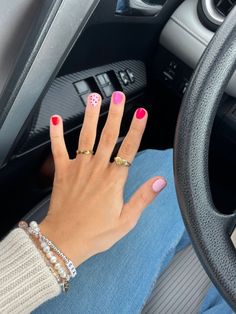 Very Short Nails Valentines, Valentines Nail Inspo Short, Short Shilac Nails, Valentines Nails Natural, Halle Sandburg Nails, Valentines Day Nails Multicolor, Easy Valentines Nails Short, Valentine’s Day Natural Nails, Gel Manicure Designs Natural Nails