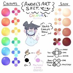 the color scheme for an anime character's art style, including circles and dots