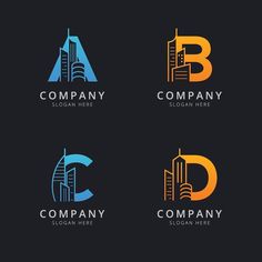 four letter logos with skyscrapers and buildings in the background, one for each letter