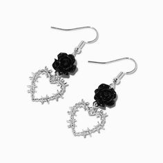 Claire's Black Rose Barbed Wire Heart 1" Drop Earrings Barbed Wire Heart, Wire Heart, Fashionable Jewelry, Barbed Wire, Jewelry And Accessories, Black Rose, A Heart, The Black, Jewelry Earrings