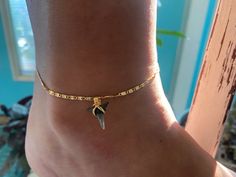 18K gold plated soldered chain with a lobster claw clasp and an extender, the tooth is then wire wrapped in a gold non tarnishing wire. 🦈 Sharks Tooth, Mako Shark, Clothes Wishlist, Shark Tooth, Homemade Jewelry, Shark Teeth, Jacksonville Fl, Anklet Jewelry, Summer Clothes