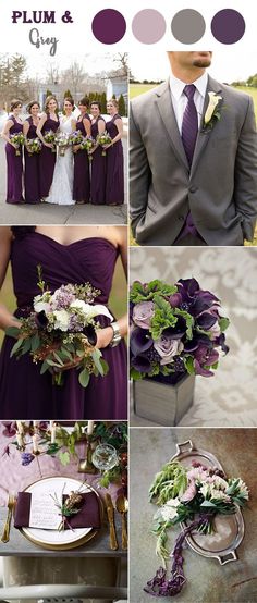 purple and green wedding color palettes for the bride's bouquet, groomsmid suit