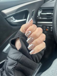 Chrome Gray Nails, Light Gray Chrome Nails, Taupe Chrome Nails, Gray Nails With Glitter, Matte Chrome Nails, Gray Chrome Nails, 2023 Chrome Nails, Grey Chrome Nails, Paper Nails Design