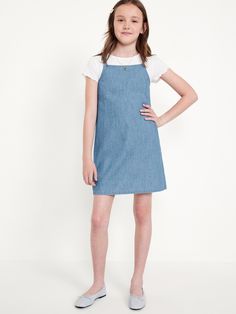 Sleeveless Jean Dress and T-Shirt Set for Girls | Old Navy Clothes Fall, White Sundress, Jean Dress, Fall 24, Jeans Kids, Really Cute Outfits, Waist Dress, Fancy Dresses, Jeans Dress