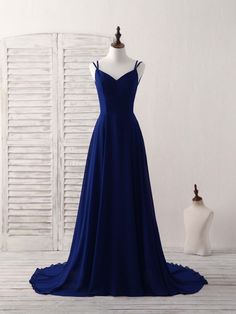 Simple Blue Chiffon Long Prom Dress Outfits For Women Backless Blue Evening Dress Blue Sequin Prom Dress, Prom Dress Backless, Blue Evening Dress, Prom Dress Pictures, Purple Evening Dress, Prom Dresses Simple, Prom Dresses 2018, Marine Uniform, Blue Evening Dresses