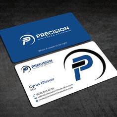 two business cards with the logo for precision contact, which is designed to look like an oval