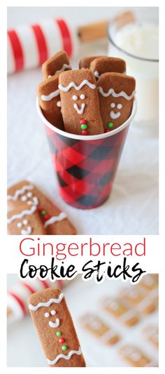 gingerbread cookie sticks are in a cup