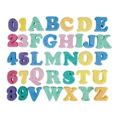 the letters and numbers are made out of colorful plastic material, with different colors on them