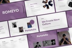 the purple presentation slideshow is designed to look like it has many different images on it