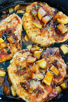 pork chops in a skillet with Vegetarian Fall Recipes, Bourbon Pork Chops, Cozy Fall Meals, Fall Pasta Recipes, Pork And Apples, Bourbon Pork, Easy Fall Dinner, Easy Fall Dinner Recipes, Apple Bourbon