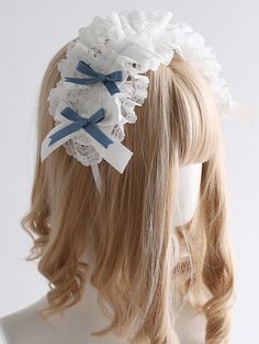 Elevate your style with our Blue Bowknot White Sweet Lace Hairband, a perfect blend of elegance and charm. Crafted from high-quality materials, this hairband features a delicate white lace design adorned with an adorable blue bowknot, adding a touch of sweetness to any outfit. Ideal for both casual and formal occasions, this accessory is a must-have for anyone who loves to embrace a kawaii or lolita aesthetic. Summer Headband With Decorative Bow, White Decorative Bow Hair Accessories For Summer, White Hair Accessories With Decorative Bow For Summer, White Headband With Decorative Bow For Gifts, White Bow Headband Hair Accessory, White Satin Bow Headband, Elegant White Headband With Ribbon, Cute Adjustable Headband, Adjustable Satin Bow Headband