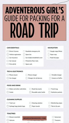 Embark on your next adventure fully prepared with our comprehensive road trip essentials list. This guide is packed with all the necessities you need to tackle the long haul, from safety tools and first aid kits to entertainment options for those miles that seem never-ending. Whether you're a solo explorer or traveling with a crew, this packing list ensures you won't leave anything important behind. Turn your road trip into the ultimate journey with our expert tips. Packing List Road Trip, Road Trip Essentials List, Road Trip Entertainment, Road Trip Apps, Road Trip Checklist, Trip Packing List