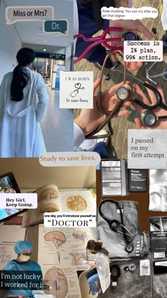 collage of images with doctors and medical related items in the middle one shows doctor's stethoscope