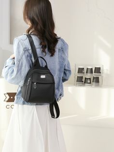 Preto  Collar  Tecido Simples Mochila clássica Embellished   Bolsa Feminina Classic Backpack, Latest Fashion For Women, Metal Decor, Sling Backpack, Fashion Backpack, Oxford, Backpacks