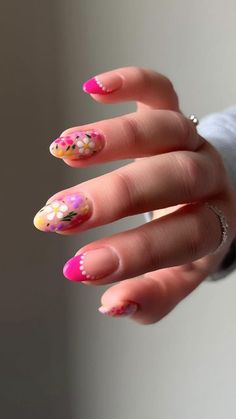 Manicured Nails, Pink French, French Floral, Fire Nails, Pretty Acrylic Nails