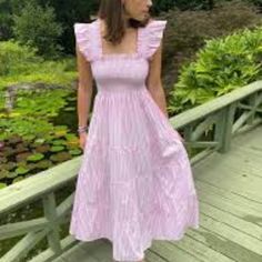 Nwt Pink Gingham Ellie Nap Dress Size L. Wrinkled But Otherwise In Perfect Condition. White Ruffled Midi Dress For Picnic, Sabrina Dress, Pink Gingham Dress, Lilac Dress, Pink Gingham, House Dress, Gingham Dress, House On A Hill, Dress 100