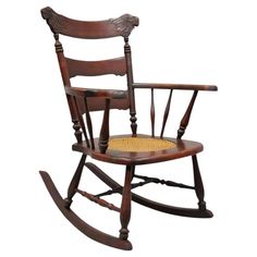 Antique Victorian Carved Mahogany Figural Eagle Cane Seat Rocker Rocking Chair. Item features solid wood frame, bird carved figural backrest, round cane seat, ladder back, great antique chair. Circa Early 20th Century. Measurements: 35" H x 24.5" W x 29" D x 15" Seat height x 26" Arm height. Victorian Rocking Chair, Fancy Bedroom, Antique Wicker, Sage Green Bedroom, Old Chairs, Carpentry Diy, Sconces Bedroom, Antique Chairs, Music Man