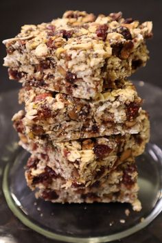 three granola bars stacked on top of each other