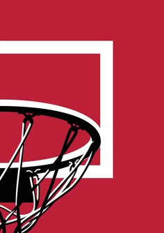 an illustration of a basketball hoop in front of a red background with white outlines