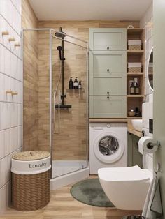 a washer and dryer in a small bathroom