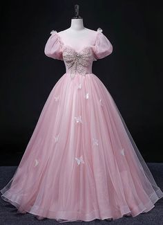 Pink Sweet Sixteen Dress, Long Graduation Dress, Victorian Prom Dress, Pretty Oc, Vintage Inspired Prom Dress, 1700s Dresses, Ball Gowns Victorian, Masquerade Party Dresses, Victorian Party