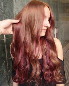 Red Hair With Pink Highlights Rose Gold, Highlights In Ginger Hair, Hair Care Pictures, Ginger Hair With Pink Highlights, Red Hair With Pink Highlights, Purple Balayage, Pink Streaks, Mermaid Hair Color, Natural Redheads