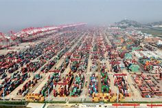 an aerial view of a large container yard